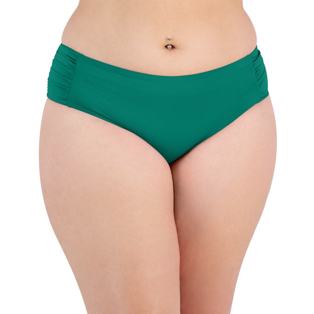 Becca Etc Plus Size Side-Shirred Hipster Bikini Bottoms Women's Swimsuit 14530